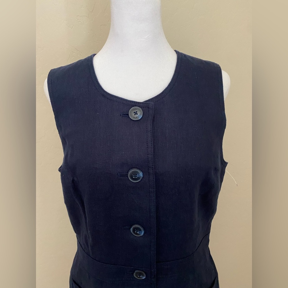 NWT Tory Burch Linen Navy Sleeveless Button Front Shift Dress Size 8 - Picture 6 of 13